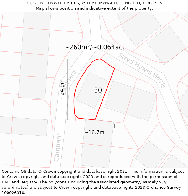 30, STRYD HYWEL HARRIS, YSTRAD MYNACH, HENGOED, CF82 7DN: Plot and title map