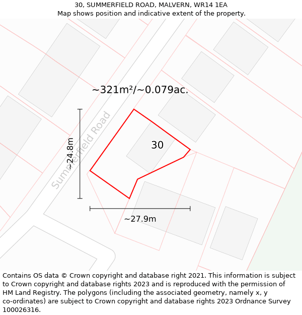 30, SUMMERFIELD ROAD, MALVERN, WR14 1EA: Plot and title map