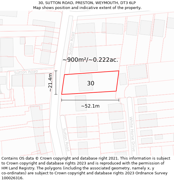 30, SUTTON ROAD, PRESTON, WEYMOUTH, DT3 6LP: Plot and title map