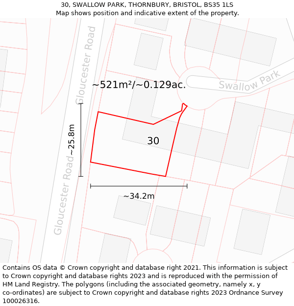 30, SWALLOW PARK, THORNBURY, BRISTOL, BS35 1LS: Plot and title map