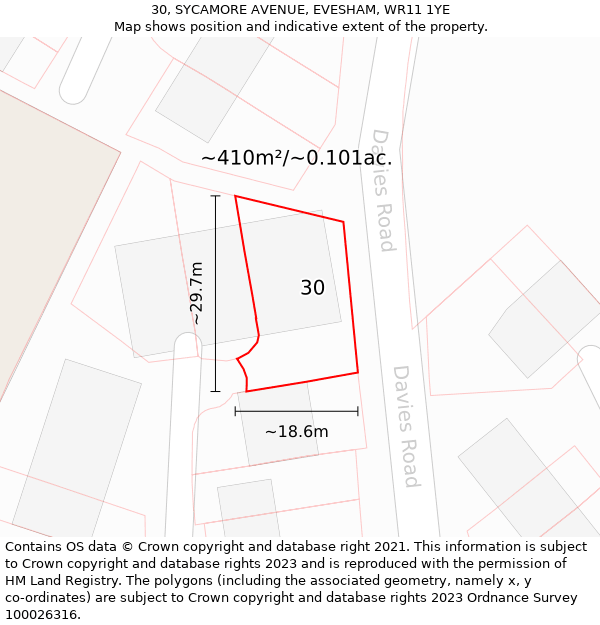 30, SYCAMORE AVENUE, EVESHAM, WR11 1YE: Plot and title map