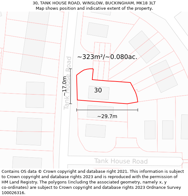 30, TANK HOUSE ROAD, WINSLOW, BUCKINGHAM, MK18 3LT: Plot and title map