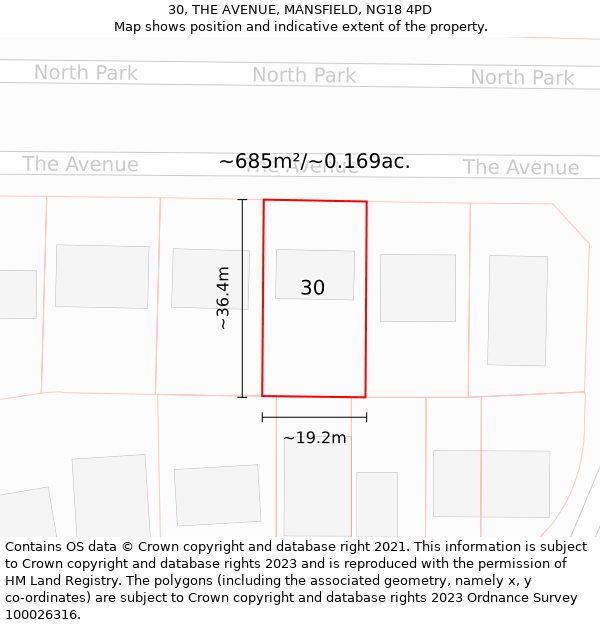 30, THE AVENUE, MANSFIELD, NG18 4PD: Plot and title map