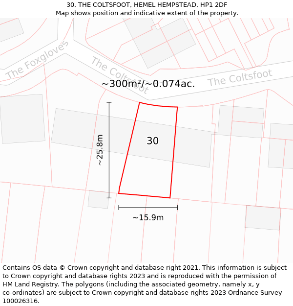 30, THE COLTSFOOT, HEMEL HEMPSTEAD, HP1 2DF: Plot and title map