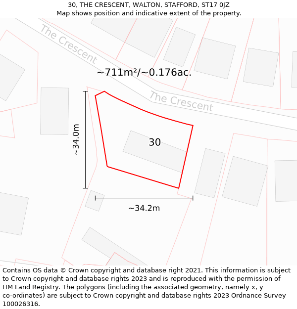 30, THE CRESCENT, WALTON, STAFFORD, ST17 0JZ: Plot and title map