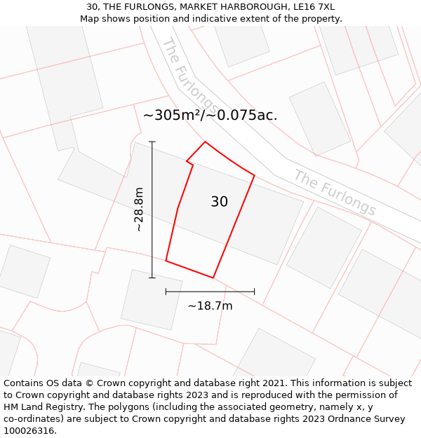 30, THE FURLONGS, MARKET HARBOROUGH, LE16 7XL: Plot and title map