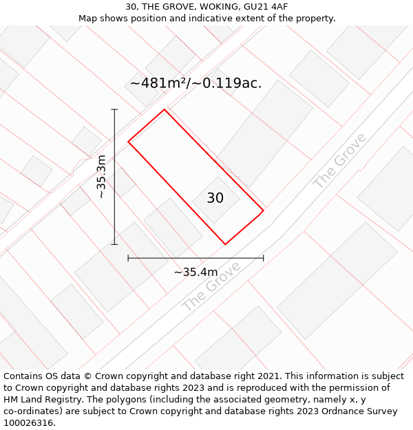 30, THE GROVE, WOKING, GU21 4AF: Plot and title map