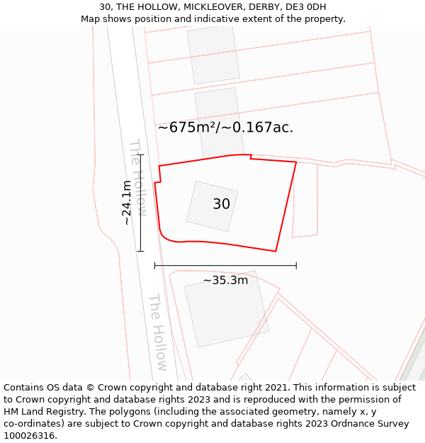 30, THE HOLLOW, MICKLEOVER, DERBY, DE3 0DH: Plot and title map