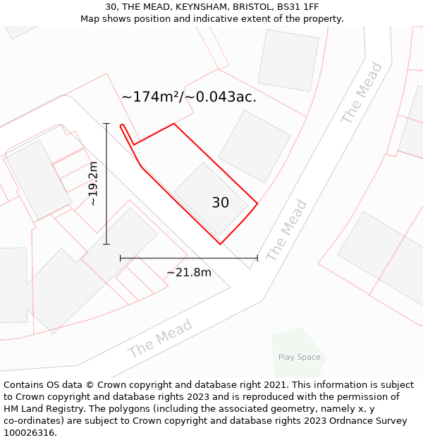 30, THE MEAD, KEYNSHAM, BRISTOL, BS31 1FF: Plot and title map