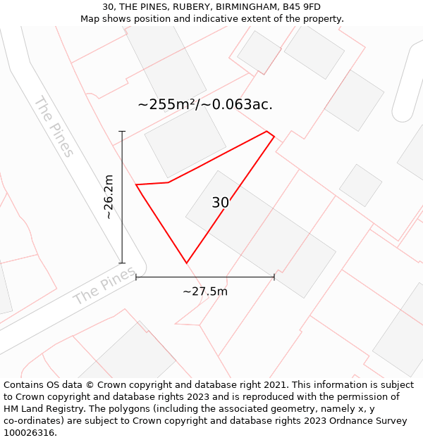 30, THE PINES, RUBERY, BIRMINGHAM, B45 9FD: Plot and title map