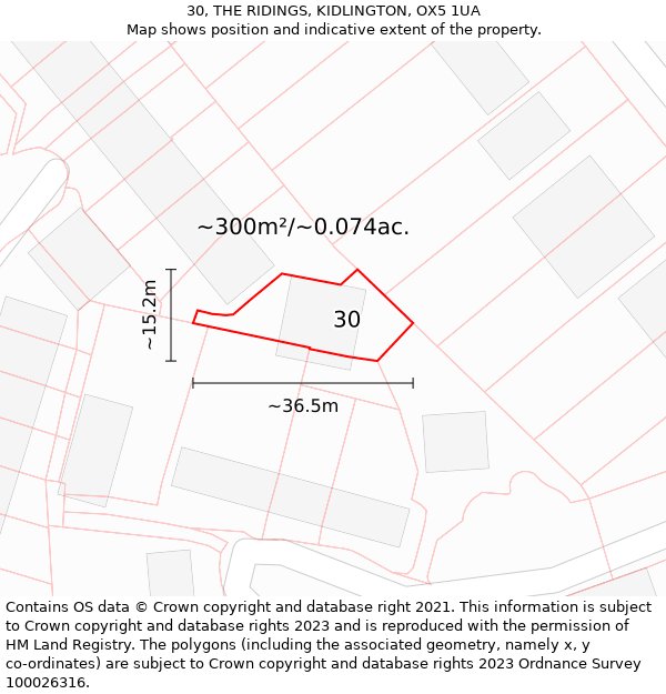 30, THE RIDINGS, KIDLINGTON, OX5 1UA: Plot and title map