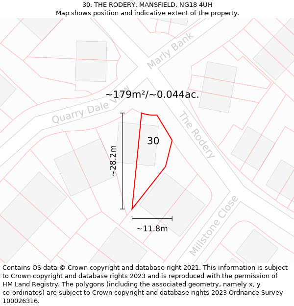 30, THE RODERY, MANSFIELD, NG18 4UH: Plot and title map