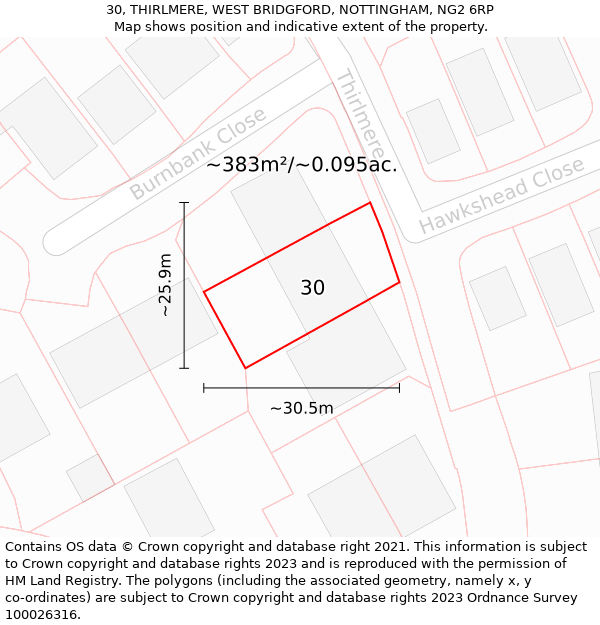 30, THIRLMERE, WEST BRIDGFORD, NOTTINGHAM, NG2 6RP: Plot and title map