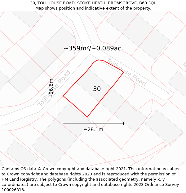 30, TOLLHOUSE ROAD, STOKE HEATH, BROMSGROVE, B60 3QL: Plot and title map