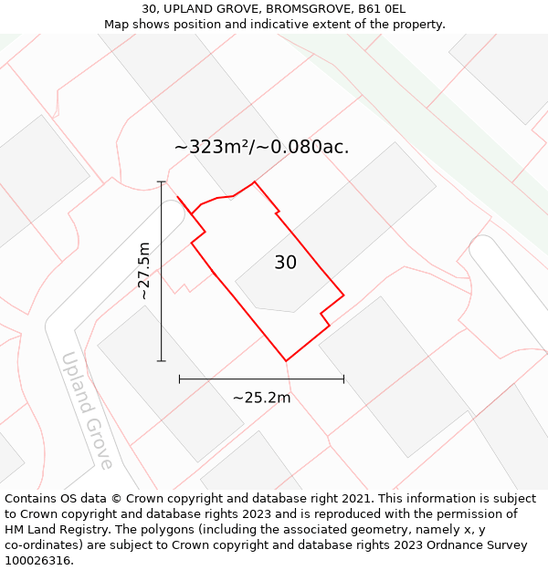 30, UPLAND GROVE, BROMSGROVE, B61 0EL: Plot and title map