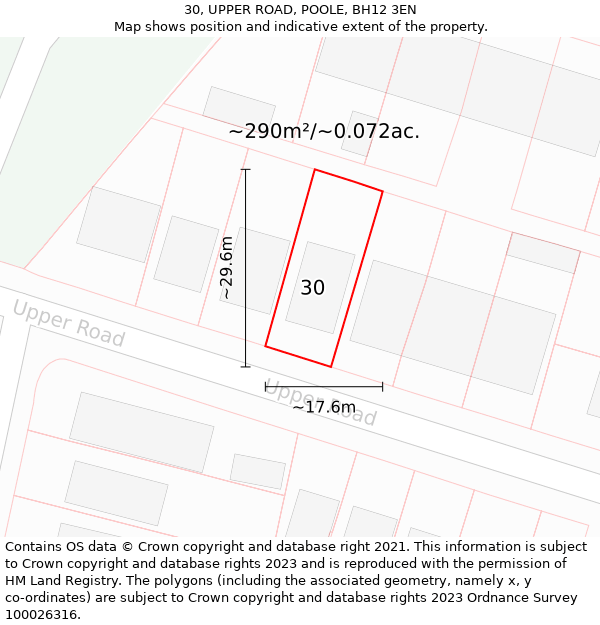 30, UPPER ROAD, POOLE, BH12 3EN: Plot and title map
