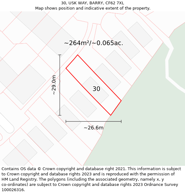 30, USK WAY, BARRY, CF62 7XL: Plot and title map