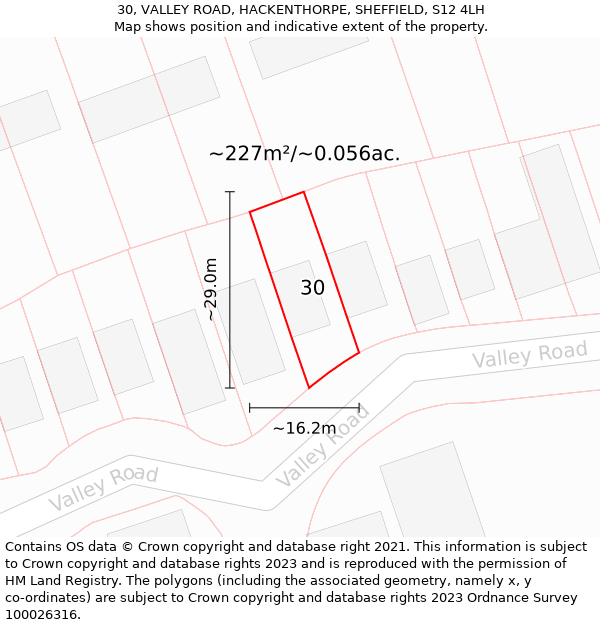 30, VALLEY ROAD, HACKENTHORPE, SHEFFIELD, S12 4LH: Plot and title map