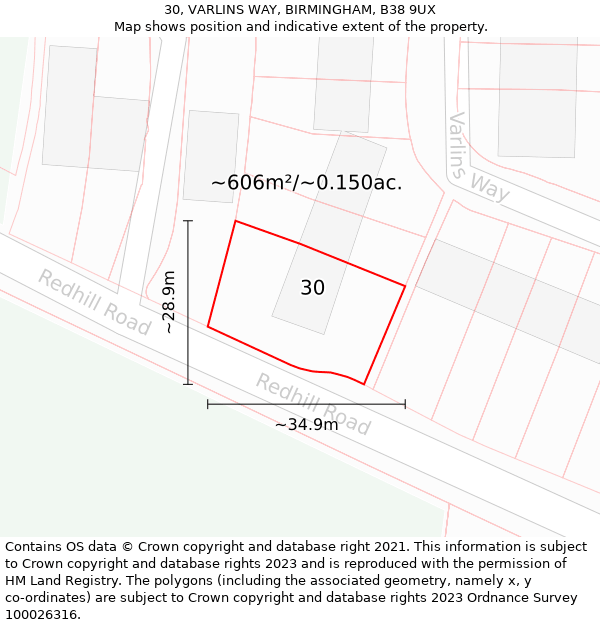 30, VARLINS WAY, BIRMINGHAM, B38 9UX: Plot and title map