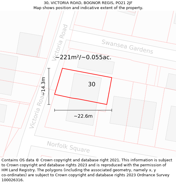 30, VICTORIA ROAD, BOGNOR REGIS, PO21 2JF: Plot and title map