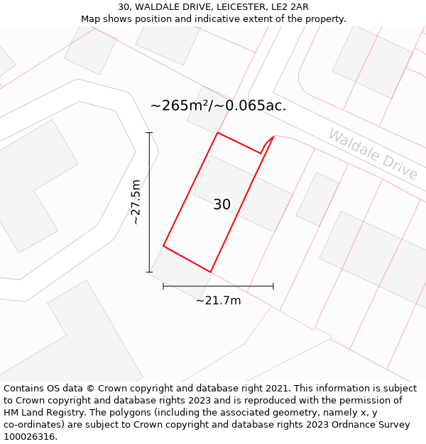 30, WALDALE DRIVE, LEICESTER, LE2 2AR: Plot and title map
