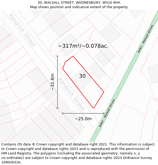 30, WALSALL STREET, WEDNESBURY, WS10 9HA: Plot and title map