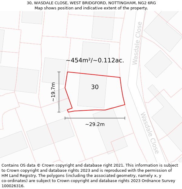 30, WASDALE CLOSE, WEST BRIDGFORD, NOTTINGHAM, NG2 6RG: Plot and title map