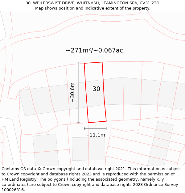 30, WEILERSWIST DRIVE, WHITNASH, LEAMINGTON SPA, CV31 2TD: Plot and title map