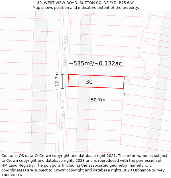 30, WEST VIEW ROAD, SUTTON COLDFIELD, B75 6AY: Plot and title map