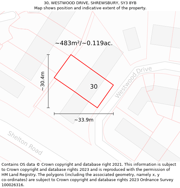 30, WESTWOOD DRIVE, SHREWSBURY, SY3 8YB: Plot and title map