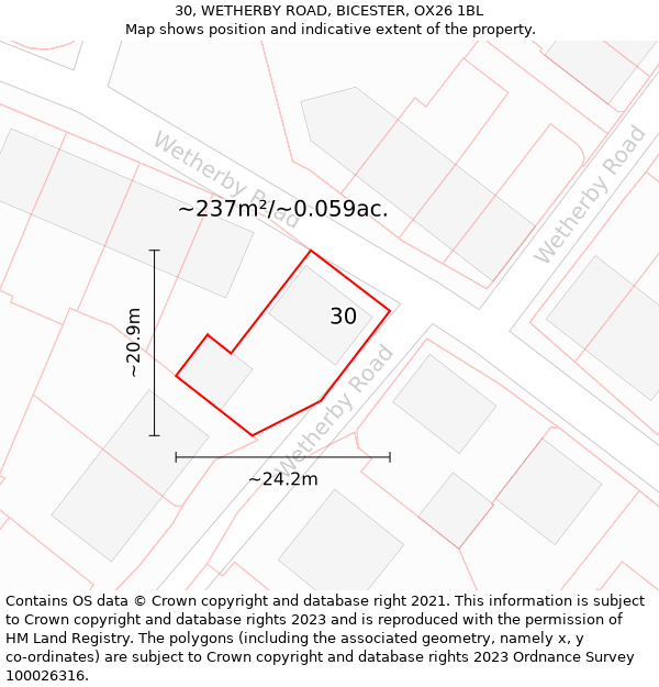 30, WETHERBY ROAD, BICESTER, OX26 1BL: Plot and title map