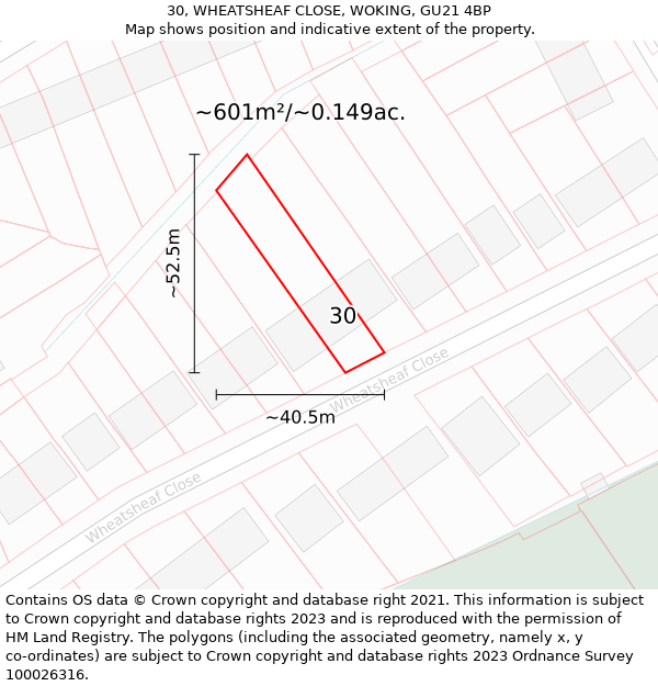 30, WHEATSHEAF CLOSE, WOKING, GU21 4BP: Plot and title map