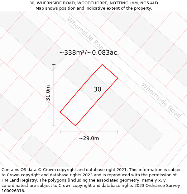 30, WHERNSIDE ROAD, WOODTHORPE, NOTTINGHAM, NG5 4LD: Plot and title map