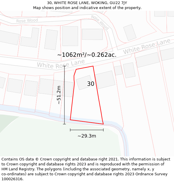 30, WHITE ROSE LANE, WOKING, GU22 7JY: Plot and title map