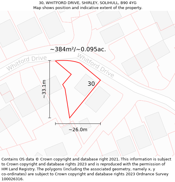 30, WHITFORD DRIVE, SHIRLEY, SOLIHULL, B90 4YG: Plot and title map