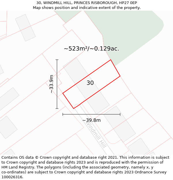 30, WINDMILL HILL, PRINCES RISBOROUGH, HP27 0EP: Plot and title map