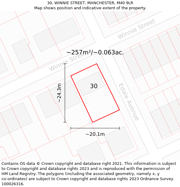 30, WINNIE STREET, MANCHESTER, M40 9LR: Plot and title map