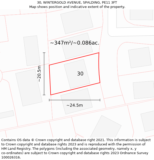 30, WINTERGOLD AVENUE, SPALDING, PE11 3FT: Plot and title map