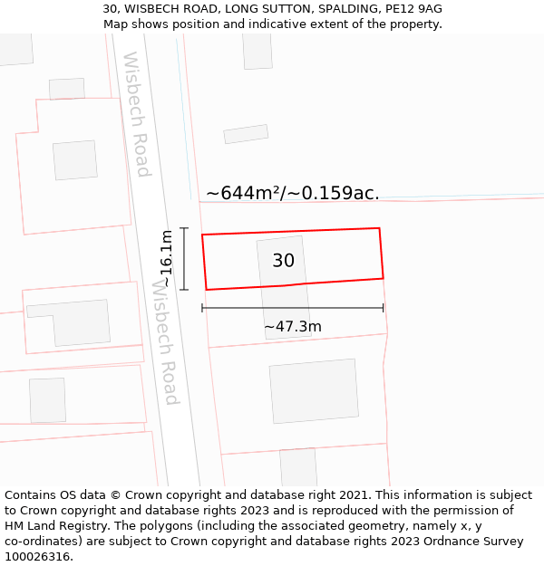 30, WISBECH ROAD, LONG SUTTON, SPALDING, PE12 9AG: Plot and title map