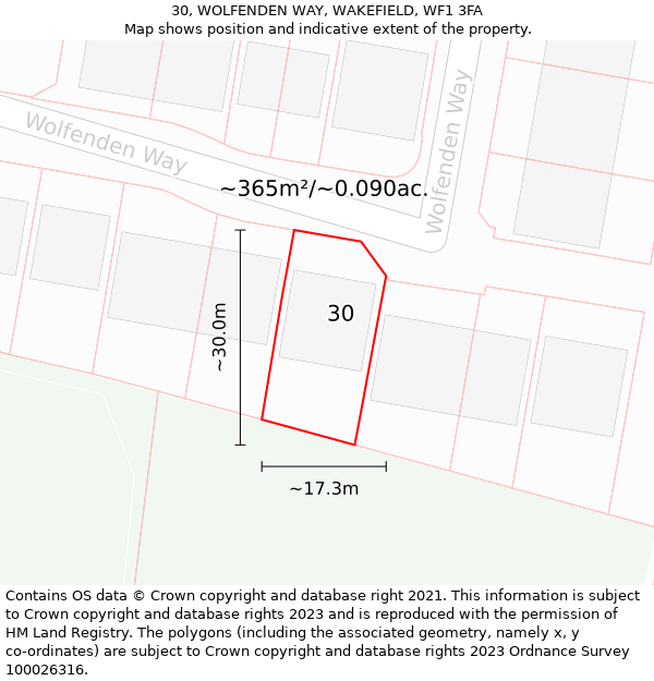 30, WOLFENDEN WAY, WAKEFIELD, WF1 3FA: Plot and title map