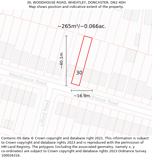 30, WOODHOUSE ROAD, WHEATLEY, DONCASTER, DN2 4DH: Plot and title map