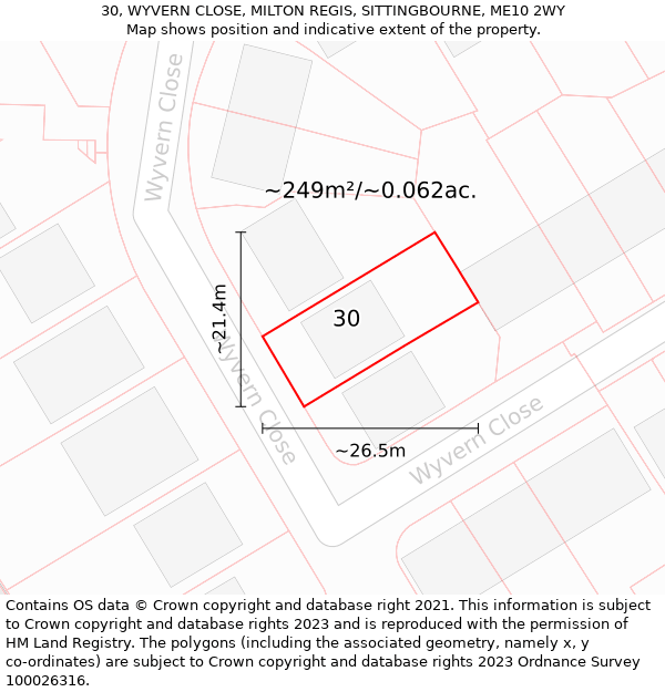 30, WYVERN CLOSE, MILTON REGIS, SITTINGBOURNE, ME10 2WY: Plot and title map