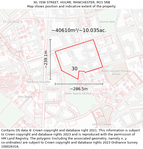 30, YEW STREET, HULME, MANCHESTER, M15 5RB: Plot and title map