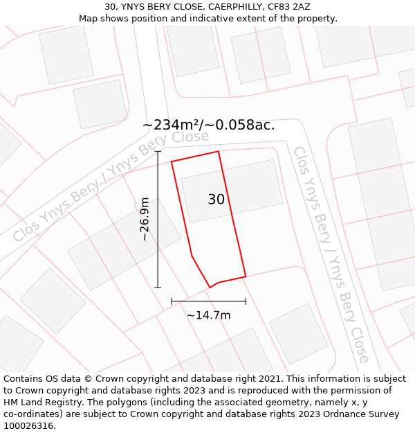 30, YNYS BERY CLOSE, CAERPHILLY, CF83 2AZ: Plot and title map