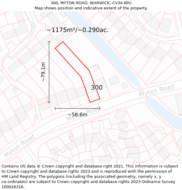 300, MYTON ROAD, WARWICK, CV34 6PU: Plot and title map