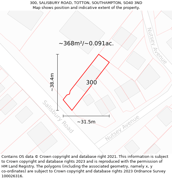 300, SALISBURY ROAD, TOTTON, SOUTHAMPTON, SO40 3ND: Plot and title map