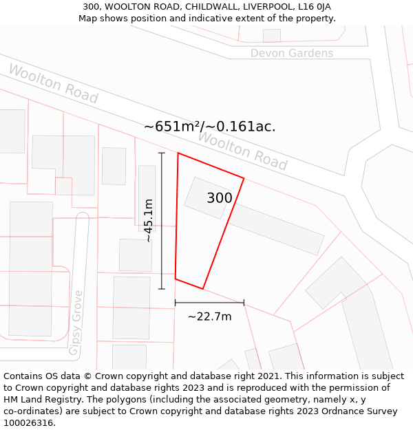 300, WOOLTON ROAD, CHILDWALL, LIVERPOOL, L16 0JA: Plot and title map
