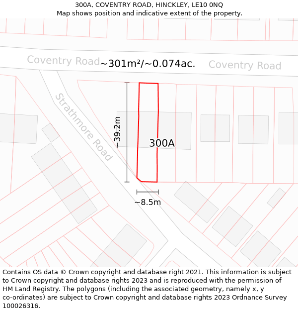 300A, COVENTRY ROAD, HINCKLEY, LE10 0NQ: Plot and title map