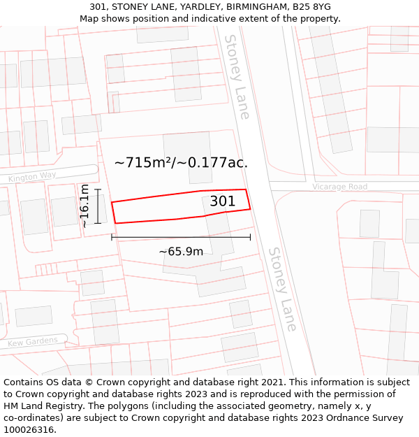 301, STONEY LANE, YARDLEY, BIRMINGHAM, B25 8YG: Plot and title map