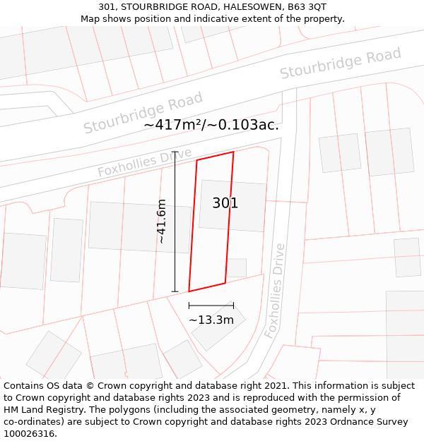 301, STOURBRIDGE ROAD, HALESOWEN, B63 3QT: Plot and title map